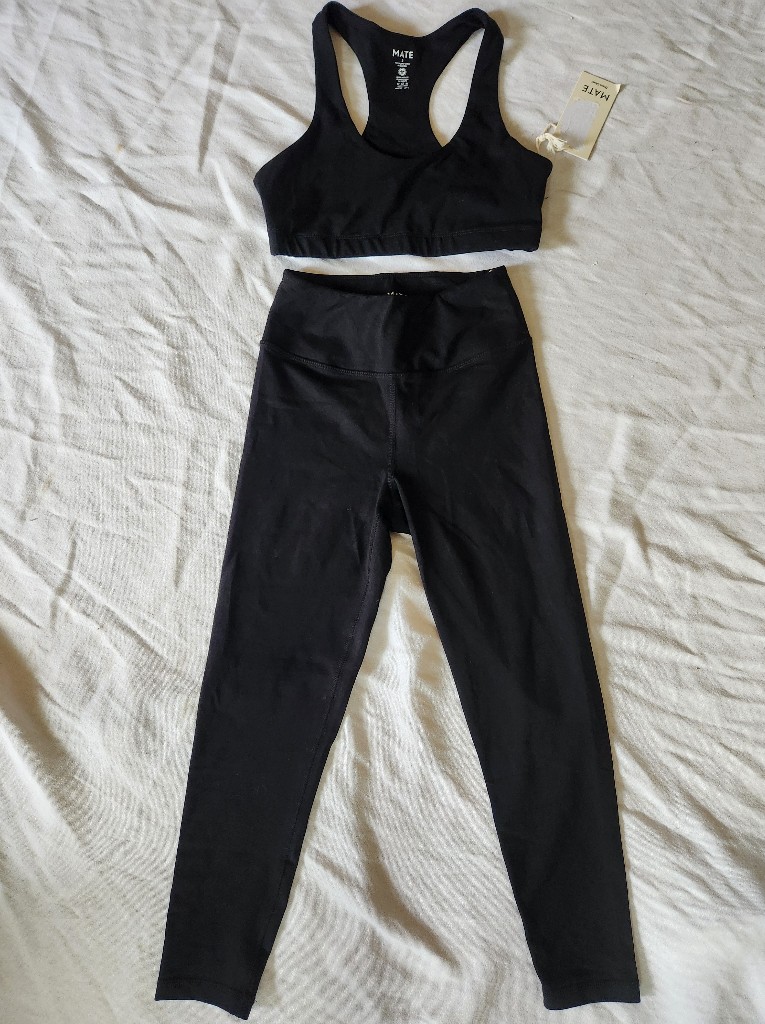 Nwt Mate The Label Black Activewear Set Leggings & Sports Bra Size S